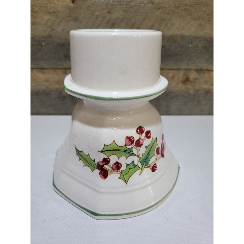 White Christmas Ceramic Holly Berry Votive Pillar Candle Holder